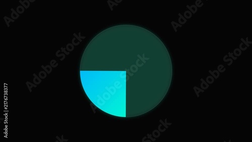 Minimalist cyan pie chart segment motion graphics footage on dark background
