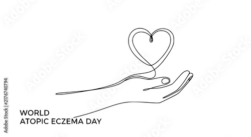 Hand holding heart line art, World Atopic Eczema Day