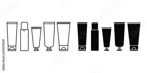 Cosmetic Packaging Icons, Bottle Jar Dropper Tube Compact Box Skincare Cream Lotion Serum Makeup Beauty Products
