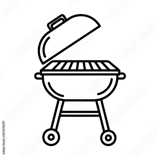 Minimalist outline icon of a charcoal barbecue grill with open lid barbecue kitchenware appliance equipment charcoal monochrome