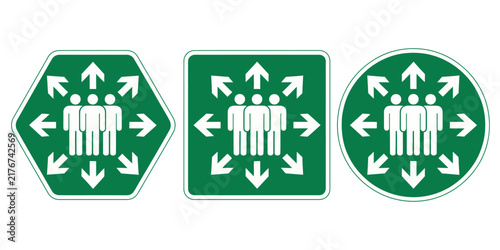 Emergency Assembly Point Sign, Safety Evacuation Meeting Area Symbol and Warning Vector