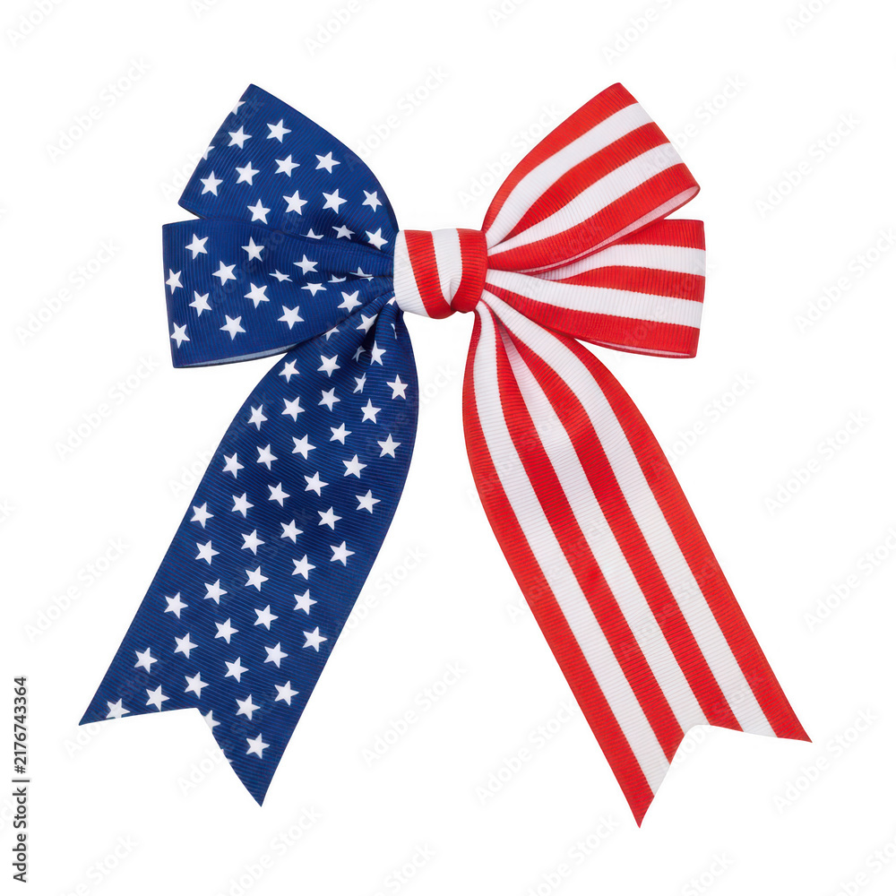 Obraz premium American flag ribbon bow with stars and stripes pattern isolated on transparent background