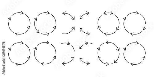 Rotation Arrow Icons, Circular Refresh Loading Redo Spin Process Symbols and Navigation Vector Graphics