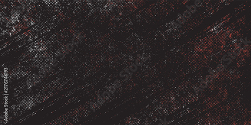 Abstract red and white halftone dot grunge texture on dark black background vector illustration