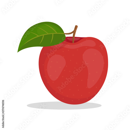 Red Apple With Leaf Flat Vector Clipart for Food Design