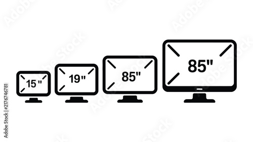 TV Screen Size Icons, Smart Television 19 22 24 27 32 40 50 65 75 85 Inch Labels