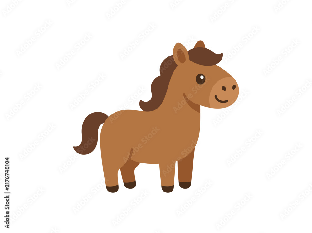 Obraz premium Cute Brown Cartoon Horse with Smiling Face.