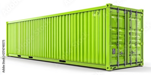 Bright green cargo shipping container isolated on white background