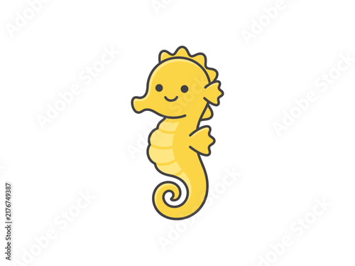 Cute Yellow Seahorse Cartoon Illustration.
