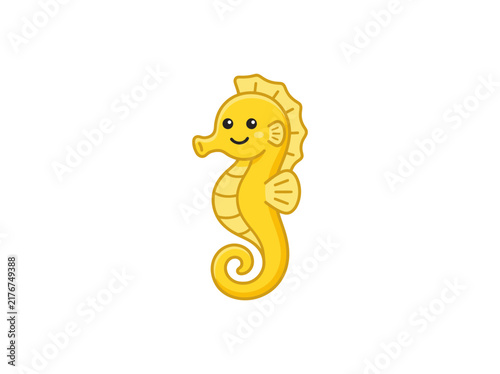 Cute Yellow Seahorse Cartoon Illustration.