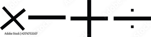 Black Mathematical Operation Symbols Including X Minus Plus and Equals on White Background