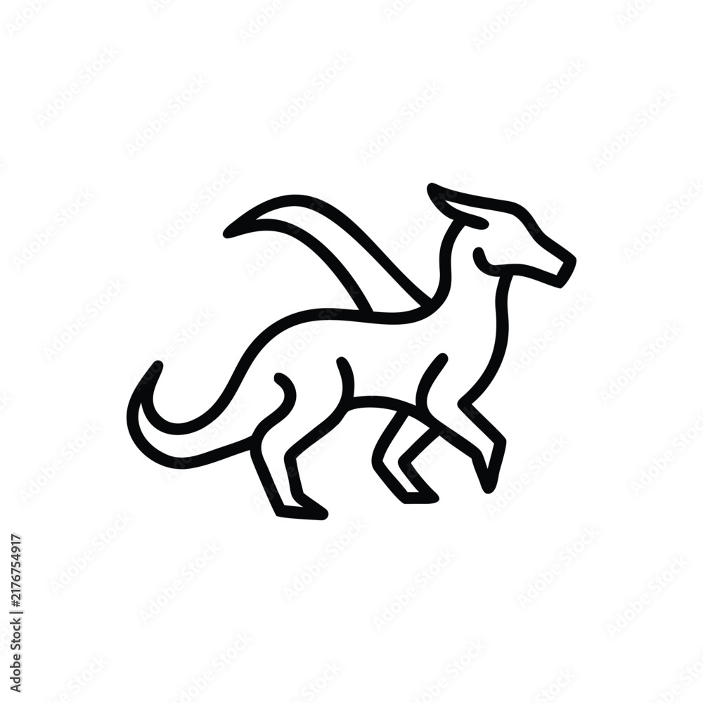 Fototapeta premium Fantasy Dragon Mythical Creature Power Imagination Outline Icon Vector Illustration