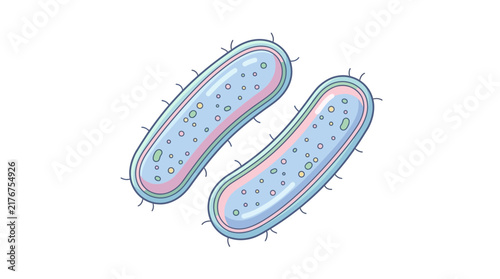 Microscopic bacteria cells with cilia cartoon illustration.