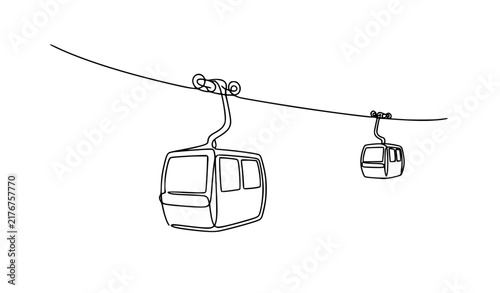 Aerial Cable Car Continuous One Line Drawing Vector Illustration