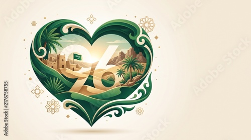Saudi Arabia 96th National Day 2026 Emerald Heritage Heart