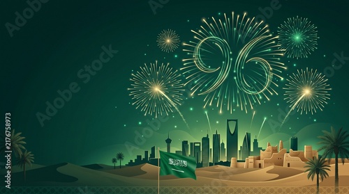 Saudi Arabia 96th National Day 2026 Green and Gold Fireworks