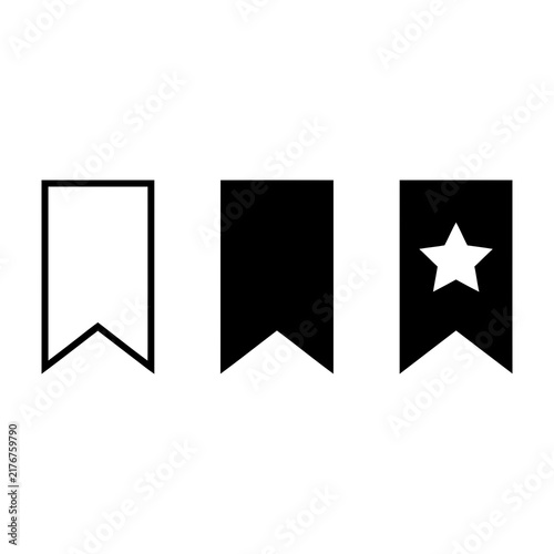 Three black and white bookmark icons with star symbol