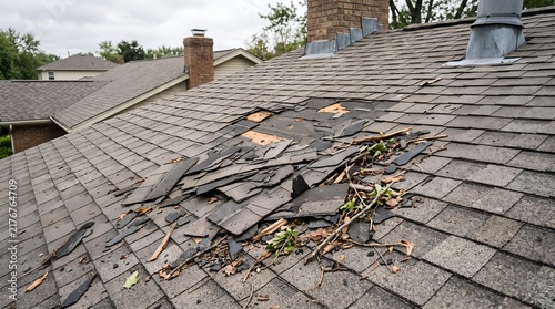 Photorealistic microstock photo of roof debris and broken sh