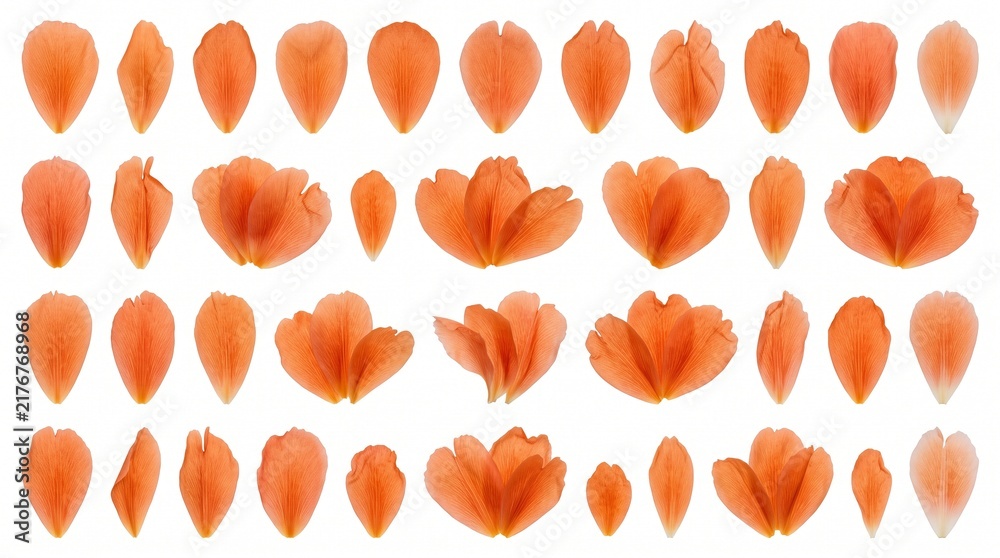Set of orange flower petals and small blossoms