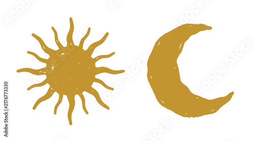 Hand drawn sun and moon celestial icons