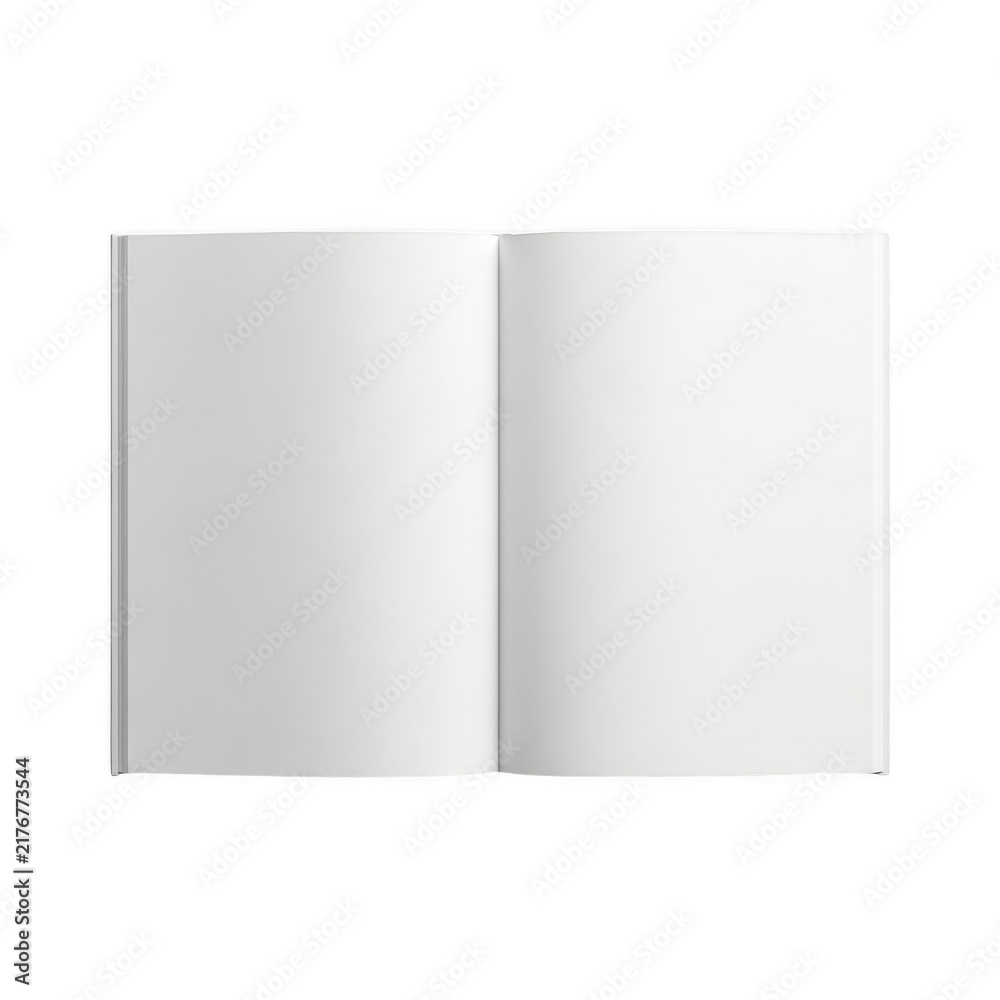 Fototapeta premium Open blank book mockup with white pages isolated on a transparent background