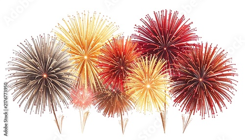 Colorful firework burst against white background.