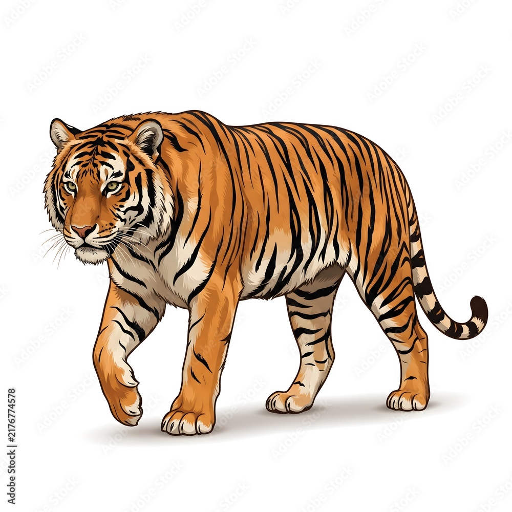 Obraz premium Majestic Bengal Tiger Walking Illustration