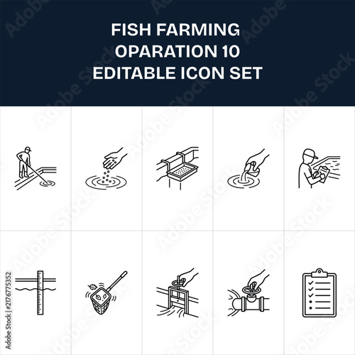 Automatic Fish Feeder and Aquaculture Icons Smart Feeding System, Fish Farm Equipment Vector Set