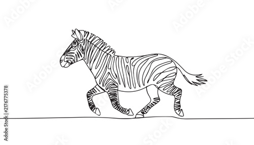 Photography Continuous simple black line art drawing of a zebra in a minimalist style on a white background