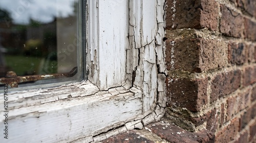 Photorealistic microstock photo of peeling exterior paint on