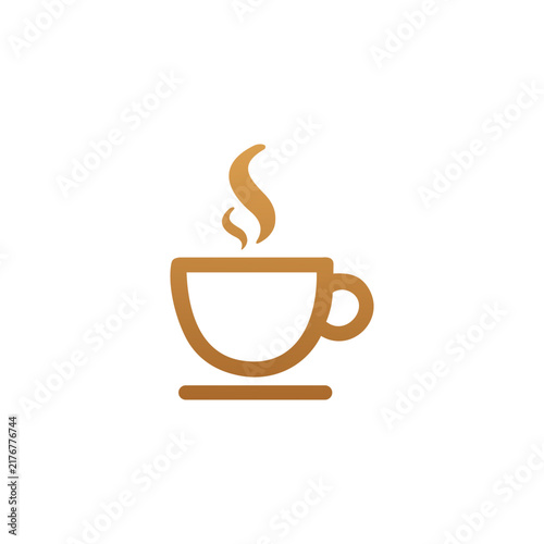 Minimal coffee cup outline logo with steam in a warm golden gradient, suitable for cafe, beverage, and cozy lifestyle brands.