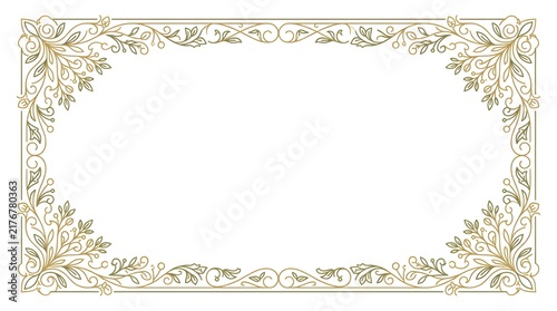 Vintage botanical decorative frame with ornate floral corners and blank center