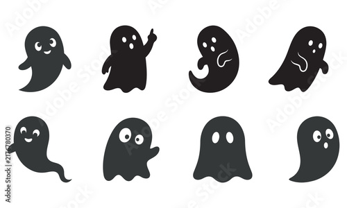 Set of cute hand drawn ghost silhouettes for halloween decorations and spooky party design elements