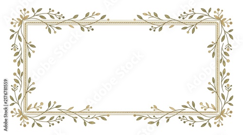 Elegant botanical rectangular frame with layered leafy corners and blank center