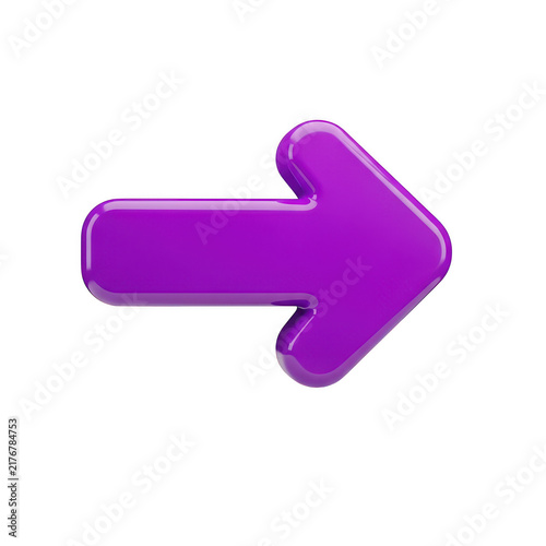 Glossy purple 3D arrow icon pointing right isolated on white background