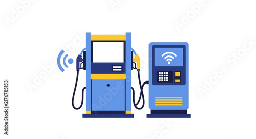 Modern Smart Gas Station Pump with Contactless Payment Terminal Vector Illustration