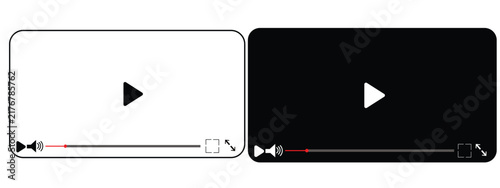 Minimalist video player interface icons set featuring play buttons and progress bars in black and white styles