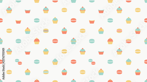 Cute Cupcake and Macaron Seamless Pattern - Pastel Kawaii Design