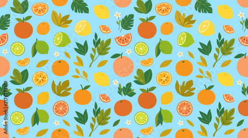 Vibrant Citrus Fruit Pattern on Transparent Background - Oranges, Lemons, Limes