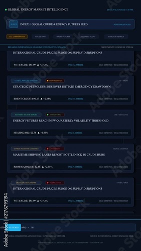 Oil crisis news headlines displayed digitally, international web media search, abstract concept of information