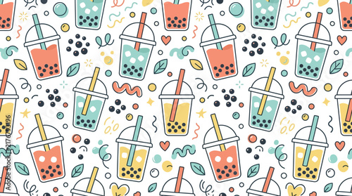 Cute Boba Tea Pattern Isolated Transparent Background Graphic Design