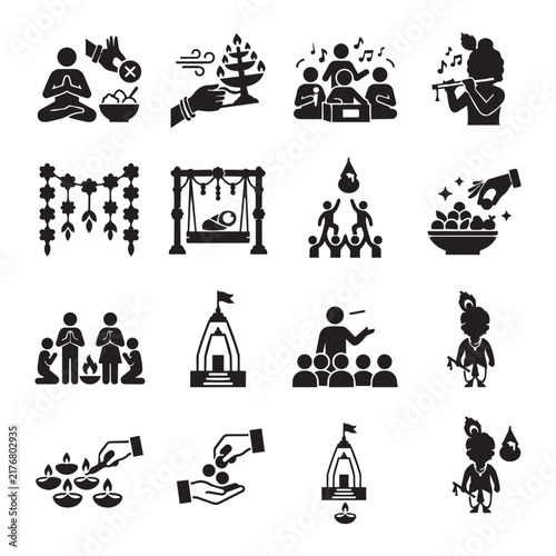 Janmashtami celebration ritual silhouettes for festival storytelling.