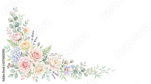 Elegant floral border watercolor illustration for wedding invitation design