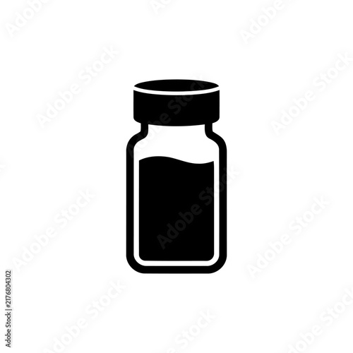 Medical vaccine vial bottle silhouette icon for healthcare laboratory clinical research pharmaceutical packaging hospital medicine supply and science designs.