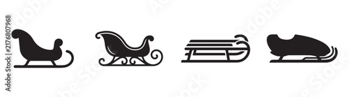 Quadro su tela Sleigh Icons Set, Santa Claus Sledges and Winter Toboggan Designs for Christmas