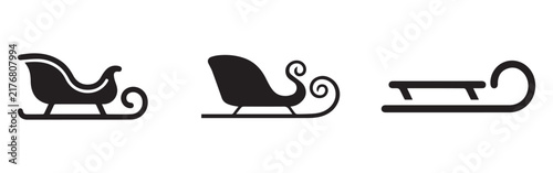 Canvastavla Sleigh Icons Set, Santa Claus Sledges and Winter Toboggan Designs for Christmas