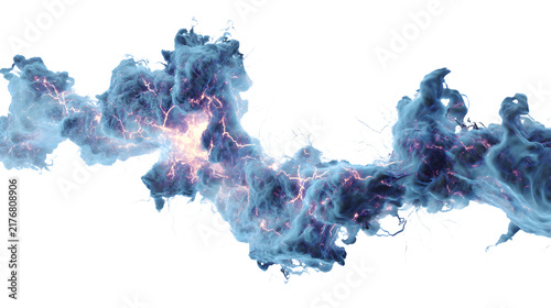 Glowing blue smoke explosion with electric sparks