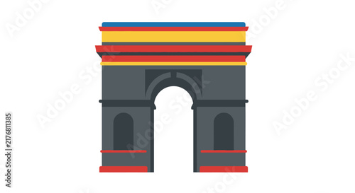 Arc de Triomphe illustration features a flat colorful design on a white background