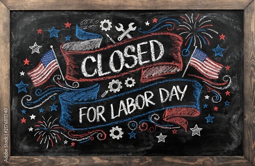 Labor day usa closed, We will be closed for labor day sign with american flag, Business closed for labor day with american flags, We will be closed on labor day announcement with american flag
