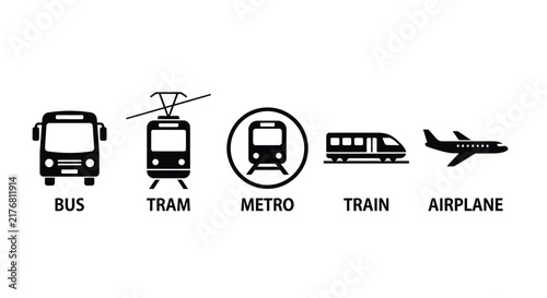 Transportation icons depicting a bus transit vehicle